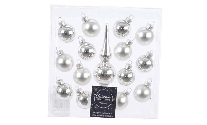 15 kerstballen met piek, glas, zilver, 3 cm - afbeelding 1