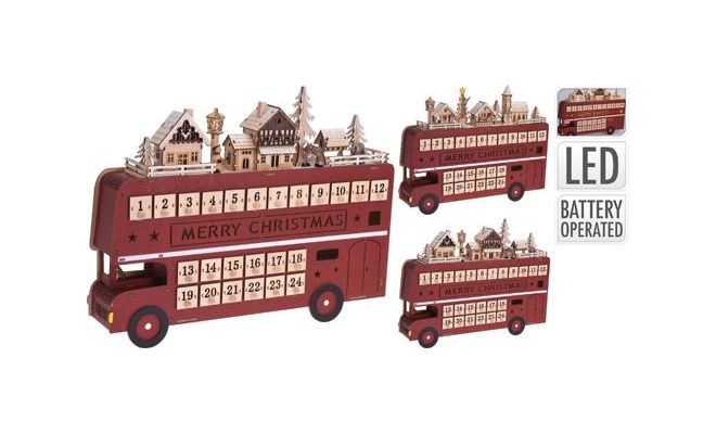 Adventkalender, bus, met LED, l 45 cm, b 8 cm, h 34 cm, Led kerstverlichting