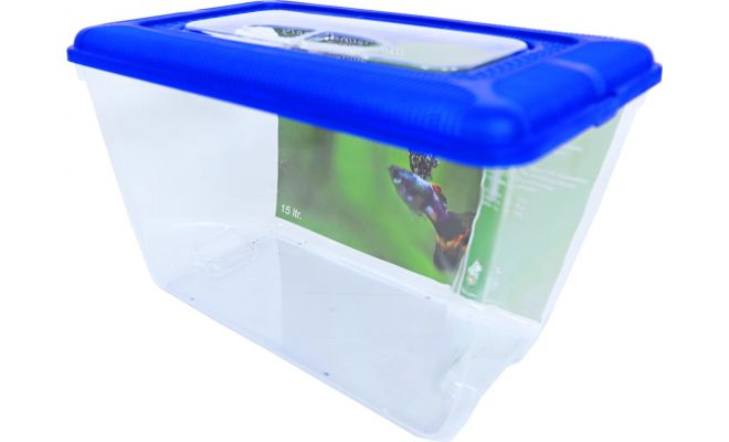 Aquarium en kap, kunststof, blauw, 15 liter