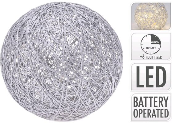 Bal, zilver, 20 cm, 20 LED lampjes, Led kerstverlichting - afbeelding 1