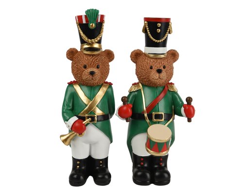 Beer polyresin bear w drum-trumpet, multi, L 11 cm x B 9,5 cm x H 33,5 cm, keuze uit 1 stuks