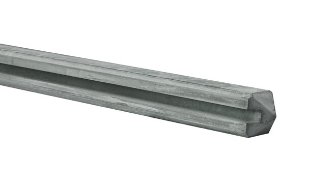 Betonpaal met sleuf en diamant kop t.b.v. schutting 11,5 x 11,5 x 278 cm, grijs eindpaal, ongecoat.