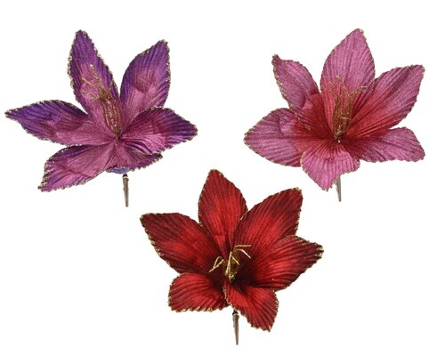 Bloem op clip polyester fluweel, assortie, Ø 23 cm x H 10 cm, keuze uit 1 stuks