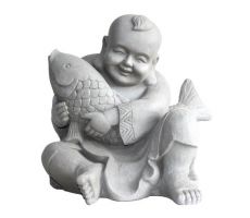 Boeddha, lachend, met vis, h 45 cm