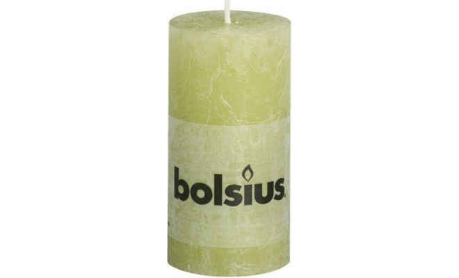 Bolsius, stompkaars, rustiek, pastel groen, b 5 cm, h 10 cm
