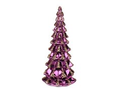 Boom glas antique glitter, beads, donker roze, Ø 14 cm x H 32 cm