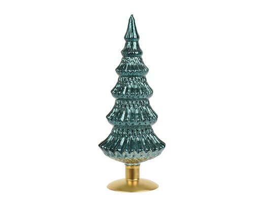 Boom glas antique gold foot, Emerald, Ø 14 cm x H 35 cm