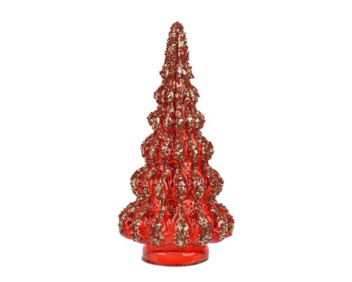Boom glas glitter, beads, rood, Ø 12 cm x H 25,5 cm