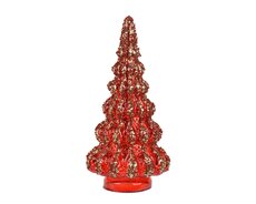 Boom glas glitter, beads, rood, Ø 12 cm x H 25,5 cm