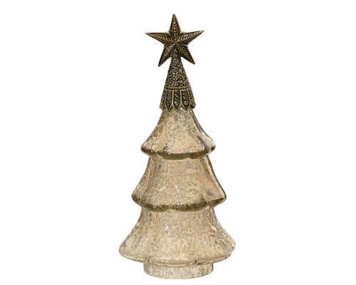 Boom glas tree dotted texture with lustre with gold and aluminium star, parel, Ø 14 cm x H 30 cm