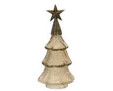 Boom glas tree dotted texture with lustre with gold and aluminium star, parel, Ø 14 cm x H 30 cm