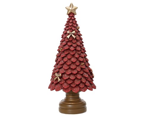 Boom polyresin tree with glitter, rood, L 10 cm x B 10 cm x H 23 cm