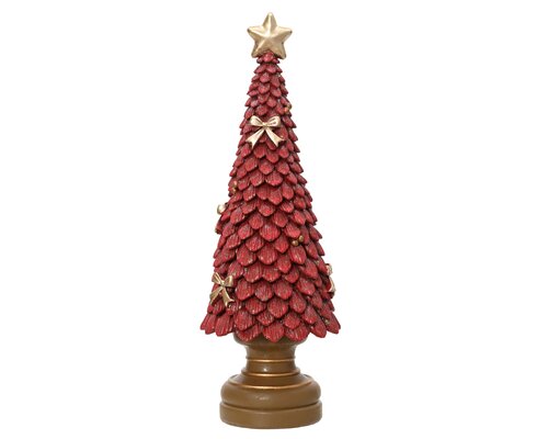 Boom polyresin tree with glitter, rood, L 12 cm x B 12 cm x H 36 cm
