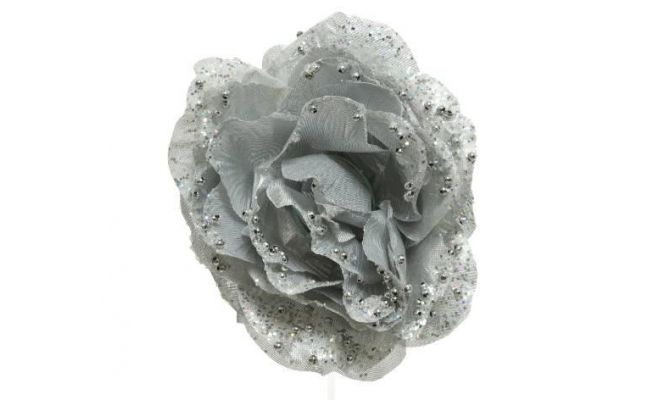 Roosclip polyester glitter D 14 H 8.5cm zilver - afbeelding 1