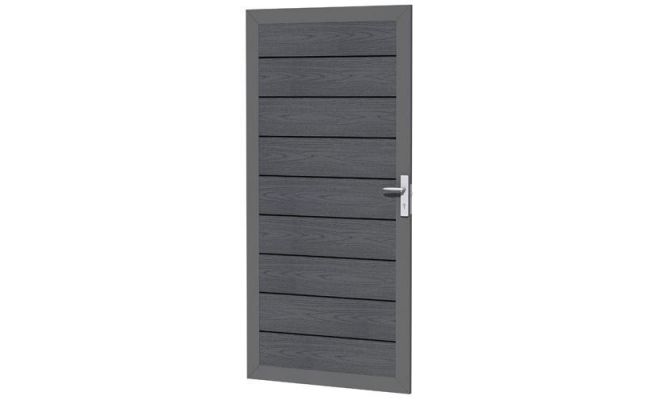 Composiet deur met houtmotief in aluminium frame 90 x 183 cm, antraciet. - afbeelding 1