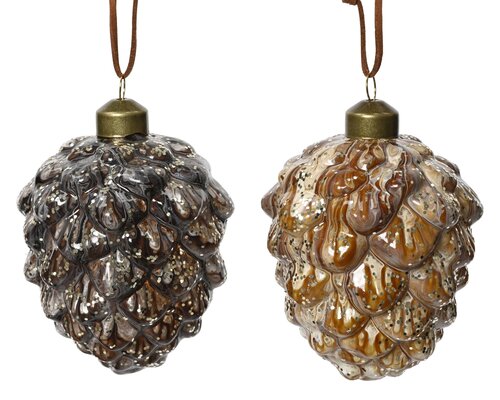 Dennenappel glas silver inside shiny color w gold glitter all over, assortie, Ø 8 cm x H 10 cm, keuz