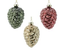 Dennenappel glas silver inside w gold glitter, assortie, Ø 6,8 cm x H 9,7 cm, keuze uit 1 stuks