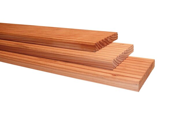 Douglas enkelzijdig geprofileerd dekdeel, 2,5 x 14,5 x 300 cm, onbehandeld.