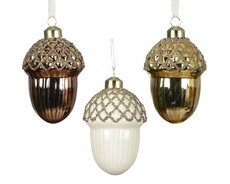 Eikel glas shiny w gold glitter on top, assortie, L 6,5 cm x B 6,5 cm x H 9 cm, keuze uit 1 stuks