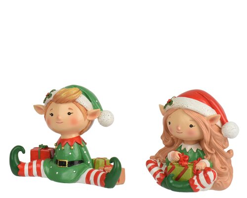 Elf polyresin sitting, groen/kleur(en), L 6,5 cm x B 16 cm x H 12 cm, keuze uit 1 stuks