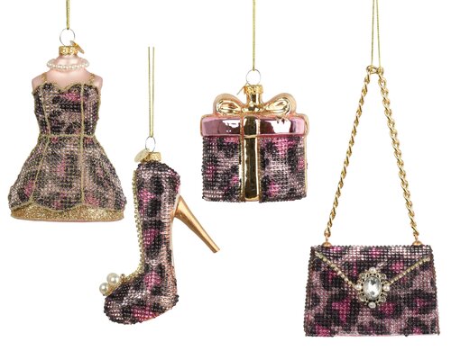 Figuur glas with leopart prints, diamond, assortie, L 8,4 cm x B 4,3 cm x H 10,7 cm, keuze uit 1 stu