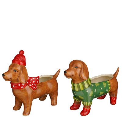 Funny pot hond rood groen 2 assorti - l20,5xb7,5xh17,5cm