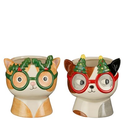 Funny pot kat rood groen 2 assorti - l13xb12,5xh15,5cm