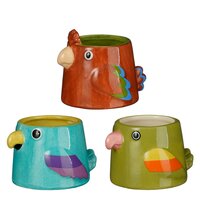 Funny pot vogel rood blauw groen 3 assorti - l10,5xb9xh8cm