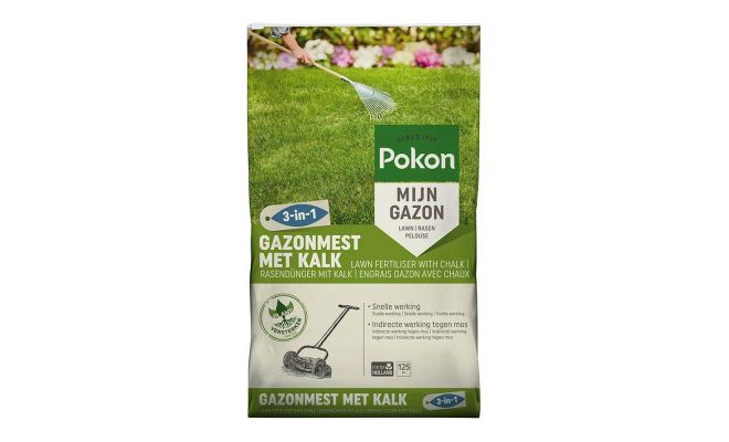 Gazonmest met kalk, Pokon, 125m2, 3in1