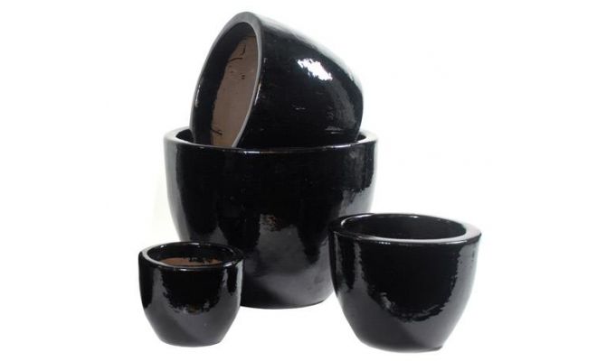 Glazed Egg Pot Shiny Black D41H33 - afbeelding 1