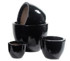 Glazed Egg Pot Shiny Black D41H33 - afbeelding 1