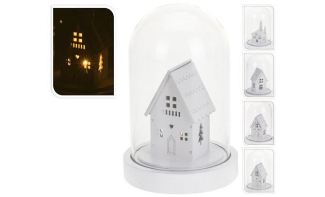 Glazen stolp, huisje, LED, b 10 cm, h 15 cm, Led kerstverlichting
