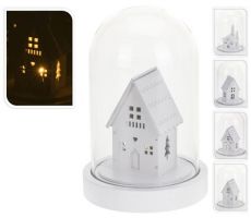 Glazen stolp, huisje, LED, b 10 cm, h 15 cm, Led kerstverlichting