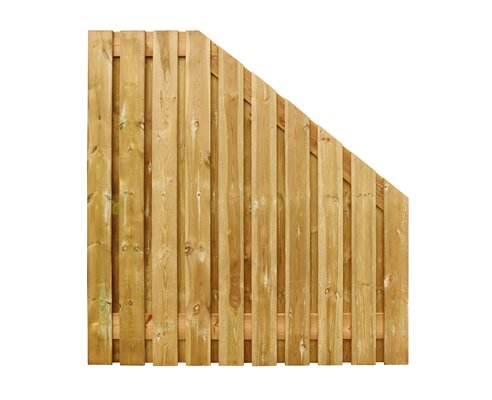 Grenen geschaafd plankenscherm 21-planks 15 mm, 180 x 180-90 cm, verticaal, recht aflopend, groen ge