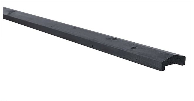 Grenen geschaafde afdekkap met sponning (6,2 cm) 3,5 x 8,5 x 180 cm t.b.v. rechtscherm, zwart gedomp