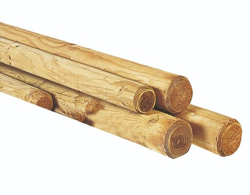 Grenen ronde paal cilindrisch gefreesd haaks gekort 1 zijde gekroond, Ø 10 x 400 cm, groen geïmpregn
