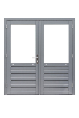 Hardhouten dubbele 1-ruits glasdeur Prestige met dubbelglas, 202 x 221 cm, grijs gegrond. - afbeelding 1