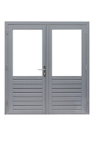 Hardhouten dubbele 1-ruits glasdeur Prestige met dubbelglas, 202 x 221 cm, grijs gegrond. - afbeelding 1
