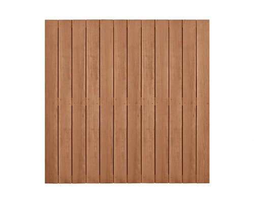 Hardhouten geschaafd plankenscherm design 28-planks 15 mm, recht verticaal, 180 x 180 cm.