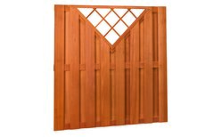 Hardhouten plankenscherm 18 planks 14 mm recht verticaal met V-trellis 180 x 180 cm.