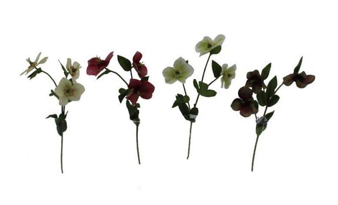helleborus spray 3 flower green white,per stuk, kunstplant