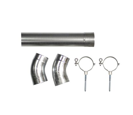 Hemelwaterafvoer verzinkt Ø 8 cm, 275 cm lang. Incl. 2 klemmen, 2 bochten en bevestigingsmaterialen.
