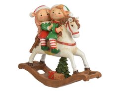 Hobbelpaard polyresin 2 elfs sitting on horse, groen/kleur(en), L 7 cm x B 19,5 cm x H 18 cm