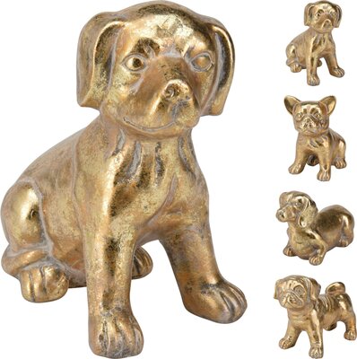 hond 15cm antiek goud, per stuk