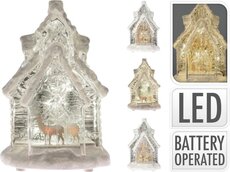 huisje met kersttafereel en led, hoog 29, breed 20, diep 16 cm - afbeelding 4
