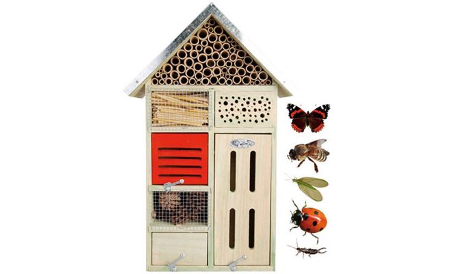 Insectenhotel, hout, bamboe, zink, l 31 cm, b 15 cm, h 48 cm - afbeelding 1