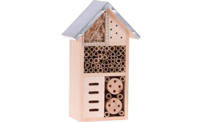 insectenhotel hout metalen dak, 15x9x26 cm - afbeelding 1