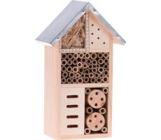 insectenhotel hout metalen dak, 15x9x26 cm - afbeelding 1