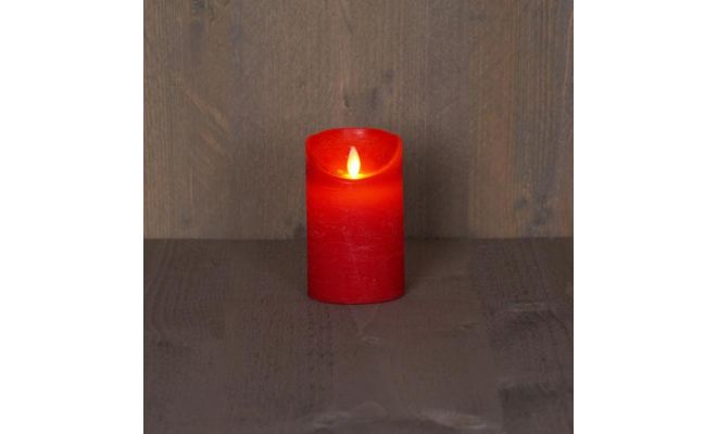 Kaars, wax, rustiek, bewegende LED vlam, rood, b 7.5 cm, h 12.5 cm, Led kerstverlichting - afbeelding 1
