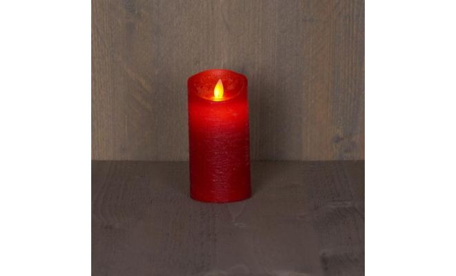 Kaars, wax, rustiek, bewegende LED vlam, rood, b 7.5 cm, h 15 cm, Led kerstverlichting - afbeelding 1